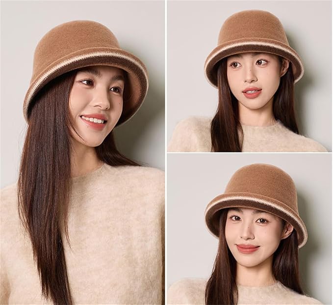 Women Warm Vintage Bucket Hats Fashion Fedora Cloche Cap Classic Felt Bowler Hat Outdoor Fall Winter