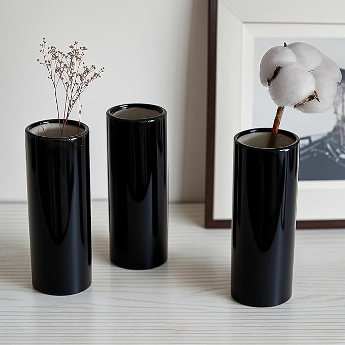 Modern Black Ceramic Vase Set of 10 for Living Room Bedroom 5.51'' Minimalist Fresh Small Flower Vases for Bouquet Fake Plant Home Decor Office Fireplace Centerpieces Nordic Style 10 Pack