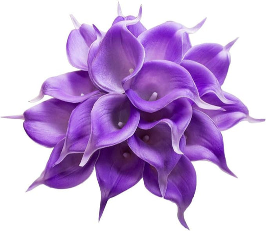 DuHouse 20Pcs Artificial Calla Lily Flower Real Touch Latex Flowers for DIY Wedding Bouquet Party Home Decor (Purple)