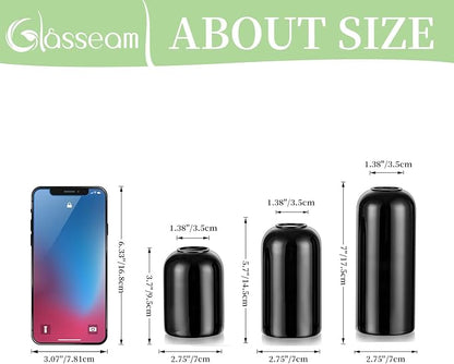 Glasseam Black Vases Set of 12, Unique Glass Vases for Decor, Cute Small Bud Vases in Bulk, Aesthetic Modern Vase for Flowers, Minimalist Single Flower Decorative Vases for Living Room Decorations