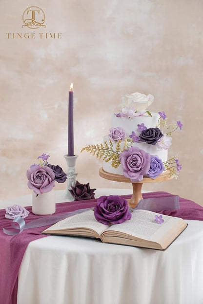 TINGE TIME Artificial Flowers Purple & White Flower Combo for DIY Wedding Bouquets Table Centerpieces Arrangements Party Baby Shower Home Decorations