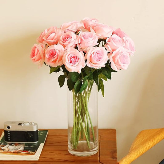 Laelfe 12 PCS Artificial Flowers Roses Fake Silk Flowers Long Stem Artificial Roses for Home Wedding Decorations