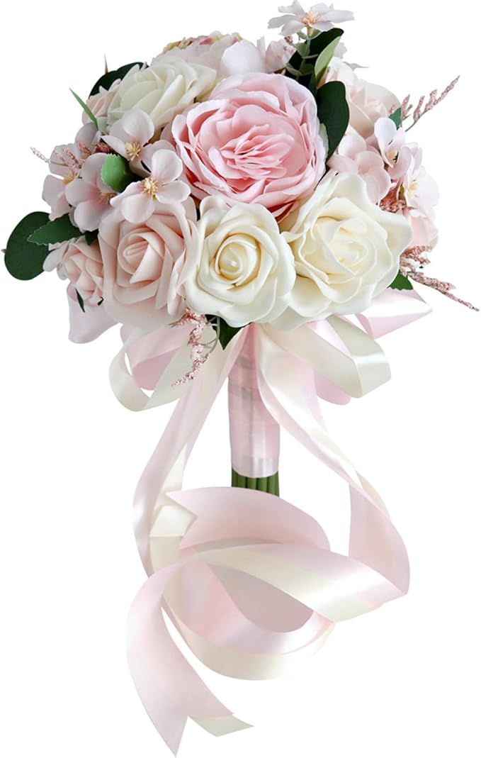 S_SSOY Wedding Bouquet Bride,Bride Bridal Bouquet Bridesmaid Artificial Flowers for Ceremony Anniversary Party Bridal Shower Decoration Wedding Bouquets (Pink)