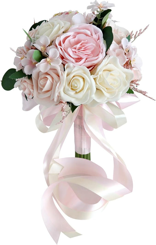 S_SSOY Wedding Bouquet Bride,Bride Bridal Bouquet Bridesmaid Artificial Flowers for Ceremony Anniversary Party Bridal Shower Decoration Wedding Bouquets (Pink)