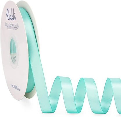 Ribbli Aqua Blue Satin Ribbon Double Faced Satin 1/2 inch x Continuous 50 Yards- Ribbon for Gift Wrapping Crafts Wedding Decoration Bows Bouquet Floral Arrangement