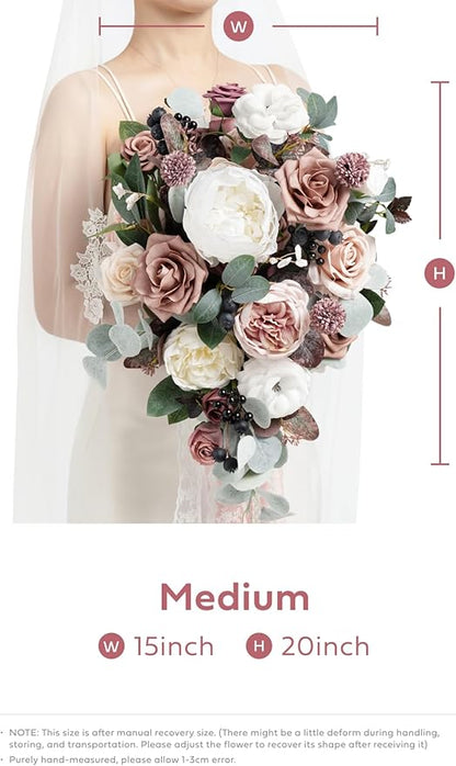 Ling's moment Pink Wedding Bouquets for Bride, Dusty Rose and Mauve Bridal Bouquets for Bride, 15 Inch Free Form Artificial Wedding Flowers Bouquets