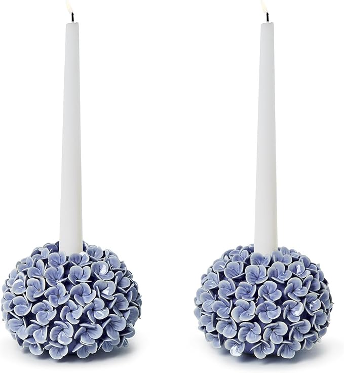 Two's Company Hydrangea Flower Bud Vases and Taper Candle Holders, 5.5-Inch, Set of 2