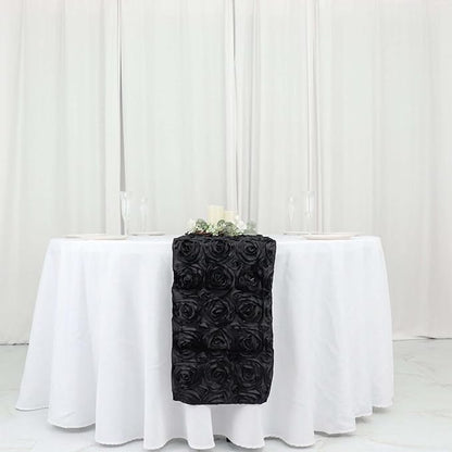Efavormart Wonderland Rosette Premium Table Runners for Weddings Party Banquets Decor Fit Rectangle and Round Table - Black