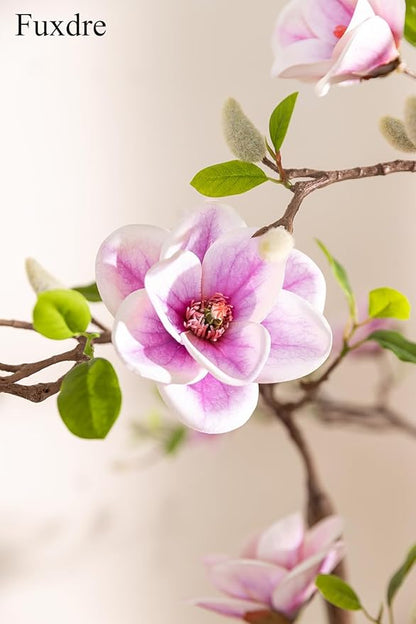 Faux Magnolia Tree 6.8 ft - with 57 Pcs White-Purple Flowers - Tall Artificial Plants Indoor, Large Fake Plant Perfect Potted Magnolia Flower Decor for Living Room, Stairs, Shop, Porch, Study Room