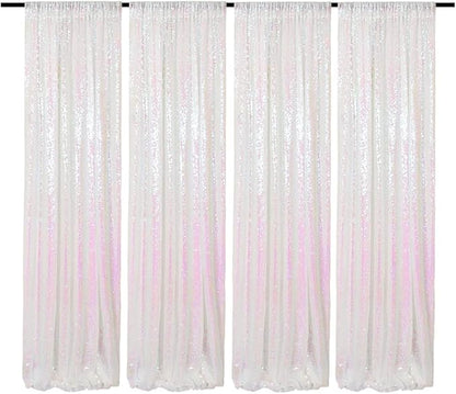 Iridescent Sequin Backdrop Curtains 2FTx8FT 4Panels Sparkly Photography Background Glitter Drapes for Wedding Birthday Party Decorations Bridal Baby Shower
