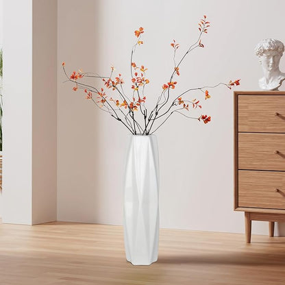 Large Ceramic Floor Vase 17.7 Inches Tall,White Tall Modern Flower Vases For Office, Home,Farmhouse,Living Room Décor,Simple Origami Design Fall Decorative Porcelain flower Arrangement Vase Ideal Gift