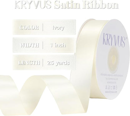 Ivory Satin Ribbon, Double Faced 1 Inch X 25 Yards Ivory Ribbon, Premium Satin Ribbon for Gift Wrapping, Crafts, Hair Bow Making, Sewing, Flower Bouquet, Wedding Party Decor