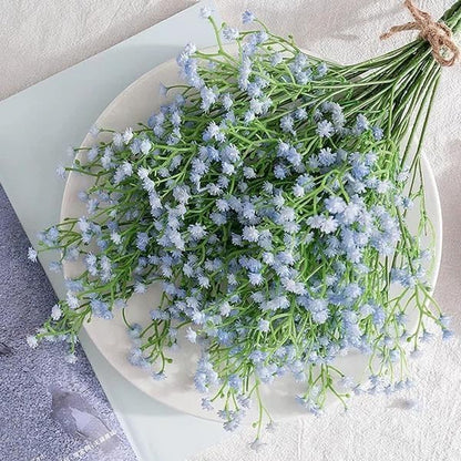 JIFTOK Babys Breath Artificial Flowers, 24 Pcs Fake Flowers Gypsophila Bouquet Fall Flowers Artificial for Decoration, Real Touch Silk Flower for Wedding Christmas DIY Party Home Garden Office (Blue)