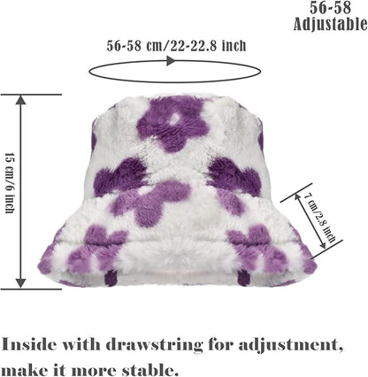 Winter Soft Faux Fur Plush Bucket Hat, Lovely Fisherman Cap, Fashion Outdoor Thick Warm Sun Cap for Women
