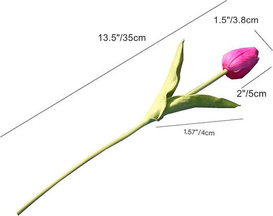 Mandy's Artificial Tulips 20 Stems Hot Pink PU Faux Flowers for Thanksgiving and Christmas Decorations Wedding Home Decor 13.5 Inch