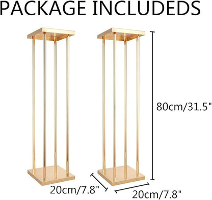 Set of 2 Wedding Centerpieces Geometric High Gold Vases - 31.5" Artificial Flower Display Stand for Wedding Christmas Carnival Party Dinner Event Hotel Home Decor Arrangement
