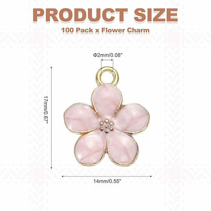 MECCANIXITY Enamel Charm Cherry Blossom Alloy Cute Small Flower Charm Gold Plated Pendant for Jewelry Making