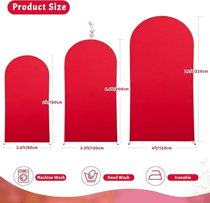 7.2FT Red Arch Cover - Polyester Fitted Wedding Arch Stand Covers Round Top Chiara Arch Backdrop Cover for Birthday Party Banquet Photo Background Decoration