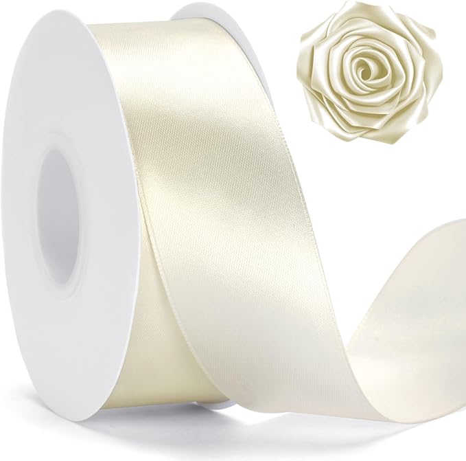 KINGLAKE Pearl Ivory Satin Ribbon – 1 1/2'' x 100 Yards Polyester Ivory Ribbon for Gift Wrapping, Wedding, Party Decoration, DIY Crafts, Floral Bouquets and Wreath Bows