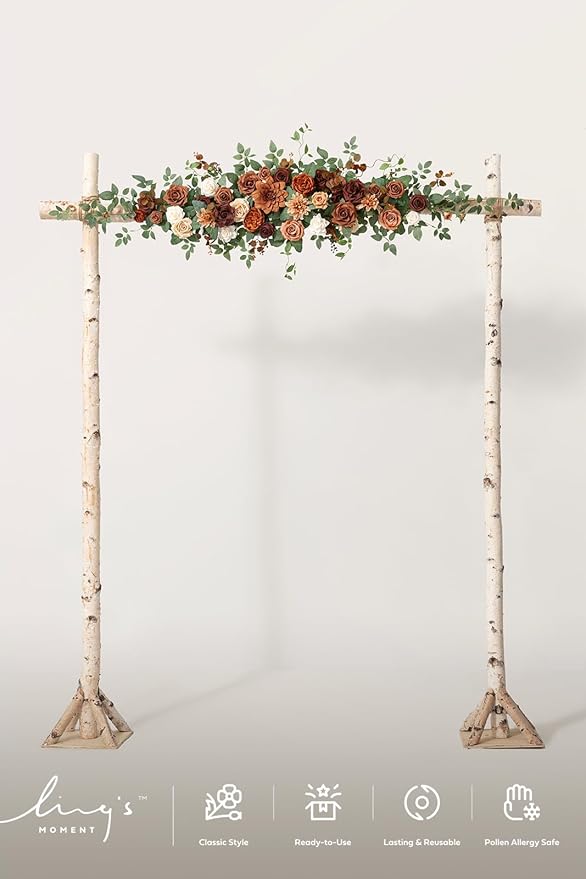 Ling's moment Wedding Arch Flowers - 6.5FT Floral Garland for Ceremony Arbor Backdrop Decoration - Artificial Rose Floral Swag for Sweetheart Table Birthday Party, Baby Shower, Terracotta Orange