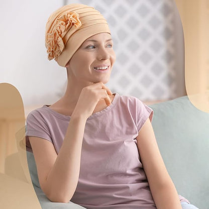 JenPen 6 Pcs Chemo Headwear for Women Stretchy Soft Turbans for Cancer Solid Beanie Flower Chemo Caps for Hair Loss