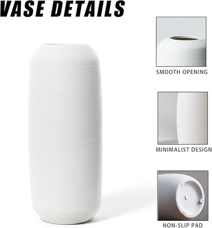 Vintage Ceramic Vase, Minimalist Texture Stone Patterned White Flower Vase, Decorative Vase for Living Room Shelf Farmhouse Dining Table Centerpiece Decor (White Texture - 2 Pack)