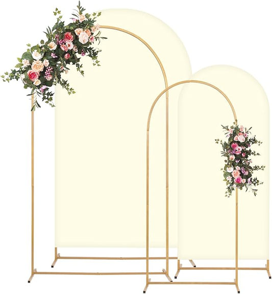 2 Metal Arch Backdrop Stand and 2 Cover Set, Sturdy 7.2FT, 6FT Party Backdrop Set, Wedding Arch Frame and Cover Set for Birthday, Baby Shower,Christmas, Anniversary(Beige)