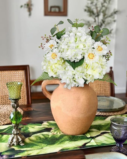 Hydrangea artificial Flowers 12PCS White Faux Flowers Fake Hydrangea Daisies Silk Arrangements Long Stems Realistic Fake Flowers for Vase Floral Centerpiece Wedding Bridal Bouquet Party Home Decor