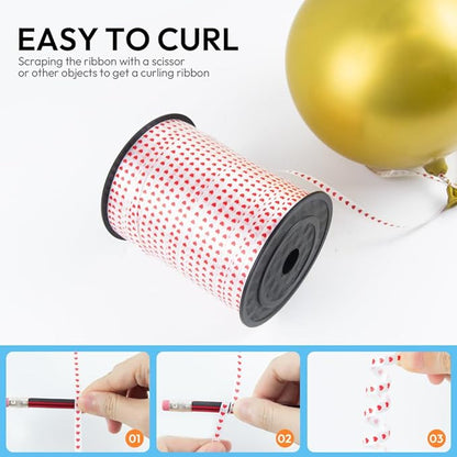 500 Yards Valentines Curling Ribbon with Spool, 1/5" Curly Ribbons - Perfect for Gift Wrapping, Florist Flowers, Birthday Party Decorations, and Balloon String Ribbon in Heart