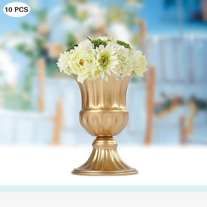 10PCS Gold Wedding Flower Vases, 6.3''h Trumpet Floral Display Holders, Table Centerpieces Decors, Metal Plant Urn Vases, Ready to Use for Garden Wedding Bedroom Living Room Office