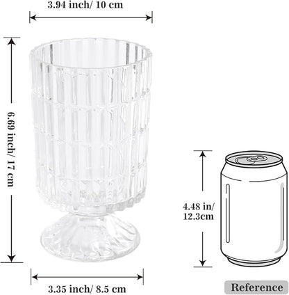 Pedestal Glass Vase, Textured Crystal Vase for Flowers, Bouquet, Vintage Transparent Vases 6.7 Inch, Decorative Flower Vases for Centerpieces, Dining Table, Home Decor, Office, Wedding, Party