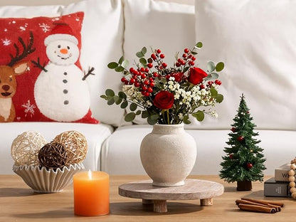 Ceramic Rustic Farmhouse Vase, 6 Inch White Small Flower Vase Decorative Vase Short Pottery Vases for Home Decor Table Living Room Entryway Mantel Bookshelf Bedroom Bathroom Kitchen - White