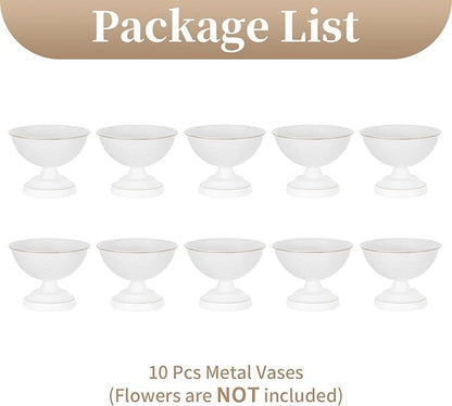 Sziqiqi Urn Vase White Centrepiece: 5.5n Small Bulk Wedding Vases for Table Set of 10 - Vintage Flower Vase for Artificial Flower Arrangement - Metal Unique Honeycomb Vases for Birthday Party