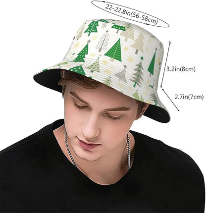 Christmas Navy Blue Tree Bucket Hat Novelty Sun Hats Trendy Fisherman Cap for Men and Women