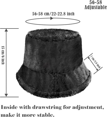 Winter Soft Faux Fur Plush Bucket Hat, Lovely Fisherman Cap, Fashion Outdoor Thick Warm Sun Cap for Women