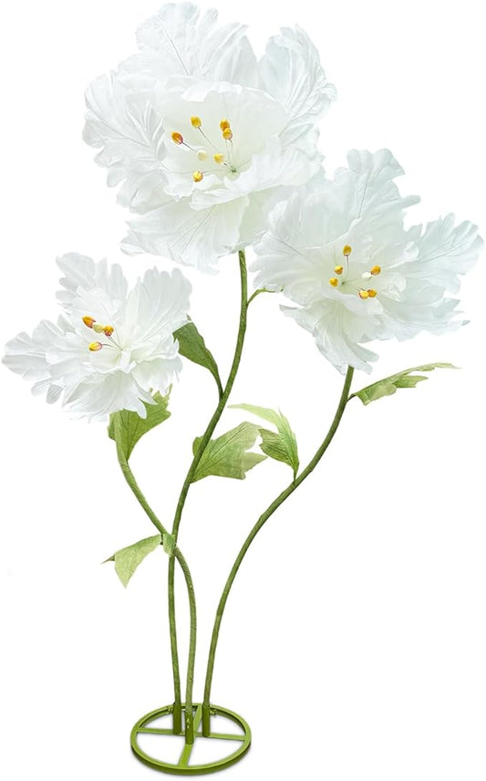 3 Pack Large Giant Artificial Flowers, 3D Realistic Huge Fake Flower Decorations for Wedding Birthday Party, Adjustable Height No Fade Big Faux Floral for Garden Hotel Office Backdrop (White)