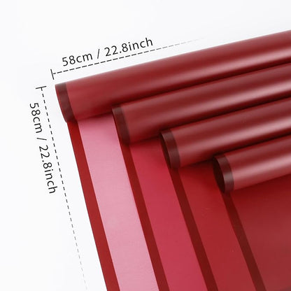 FUHITIM 20 Sheets Flower Wrapping Paper - Waterproof Floral Bouquet Packaging Paper for DIY Crafts，Florist Supplies Packaging Paper for Wedding Birthday Gift (Translucent Wine Red)