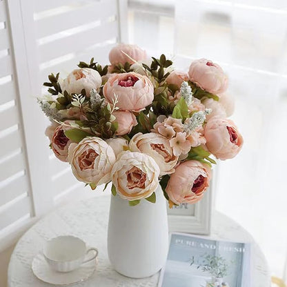 Peonies Artificial Flowers Pink Bouquet Box Set Fake Peony Bulk for DIY Bridal Baby Shower Decorations Wedding Centerpieces for Table Faux Silk Floral Arrangement Party Home Decor Indoor