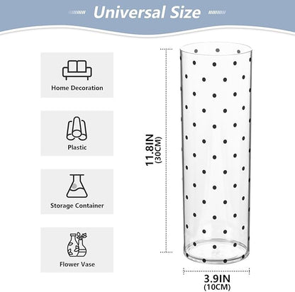 Flower Vase Clear Plastic Cylinder Vases Decor for Centerpieces Home Storage Office Weddings Black Polka Dot White 11.8 x 3.9 in