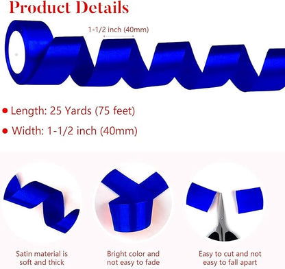 Blue Satin Ribbon 1-1/2 Inch x 2 Rolls Blue Wide Satin Fabric Ribbon for Gift Packaging, Christmas, Wedding, Flower Bouquet, Holiday Party, Invitation