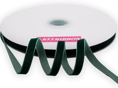 Dk Green Velvet Ribbon Single Sided,3/8 Inch X 25Yards Spool