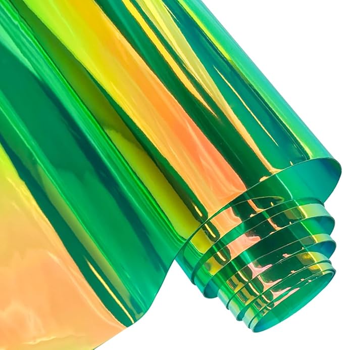 ONEART | 16 Gauge Holographic Iridescent Plastic Vinyl, 16"x54" Transparent Vinyl Fabric-Green