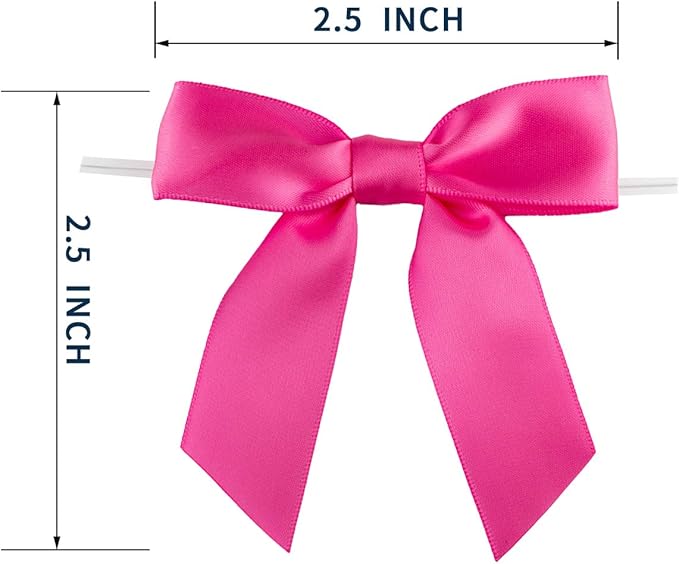 7Rainbows 30pcs Boutique 2.5" Hot Pink Satin Ribbon Twist Tie Bows for Tying Up Packages Gift Wrapping