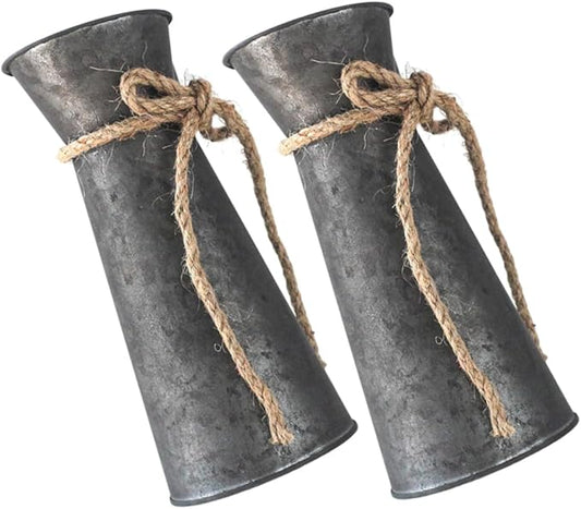 Alipis 2pcs Antique Bronze Metal Pitcher Vase Rustic Galvanized Decorative Bucket for Flowers Vintage Primitive Farmhouse Jug with Spacious Capacity for Living Entryway Study Desk Decor