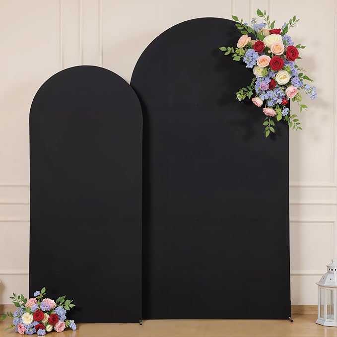 Black Arch Backdrop Cover Set of 2 Birthday Party Arch Covers 7.2 and 6ft Wedding Arch Cover Stretchy Backdrop Bridal Baby Shower Birthday Party Arches Stand Covers Spandex