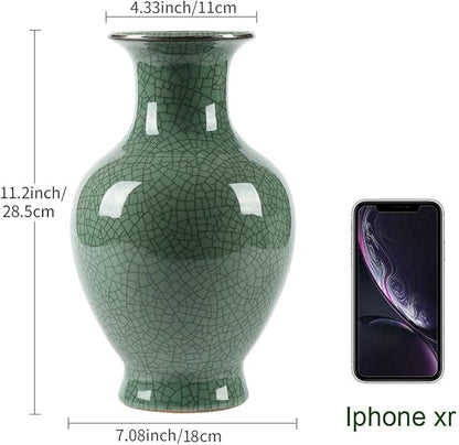 Chinese Ceramic Art Handmade Antique ice Crack Glaze vases Big China Porcelain Flower Bottle Vase for Home Decoration(Green)