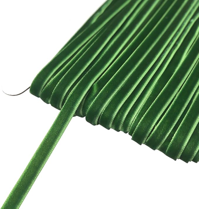 Chenkou Craft Christmas Green 25 Yards 1/4" Velvet Ribbon Lots Bulk (Green, 1/4"(6mm))