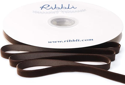 Ribbli Brown Velvet Ribbon 3/8 Inches Continuous 25 Yard Spool Brown Christmas Ribbon for Gift Wrapping Crafts Home Decor