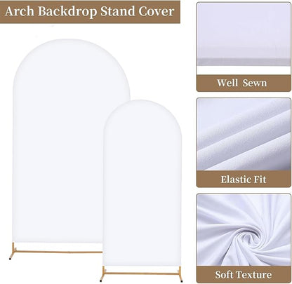 Metal Arch Backdrop Stand and Cover Set of 2, Sturdy 7.2FT, 6FT Party Backdrop Set, Wedding Arch Frame and Cover Set for Birthday, Baby Shower,Christmas, Anniversary