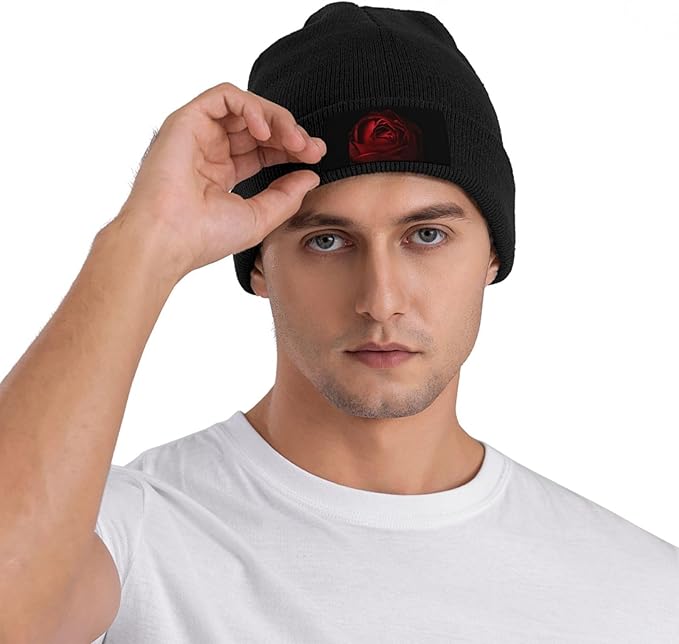 Cute Rose Beanie Hat Rose Beanie Cap Rose Flower Knitted Beanies Flower Knit Hats Winter Hat for Women Men